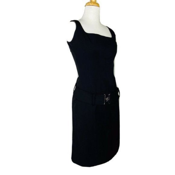 Ralph Lauren Sheath Drop Waist Belted Dress Black Vintage 90s SZ 4 Plaid Label - Picture 3 of 8